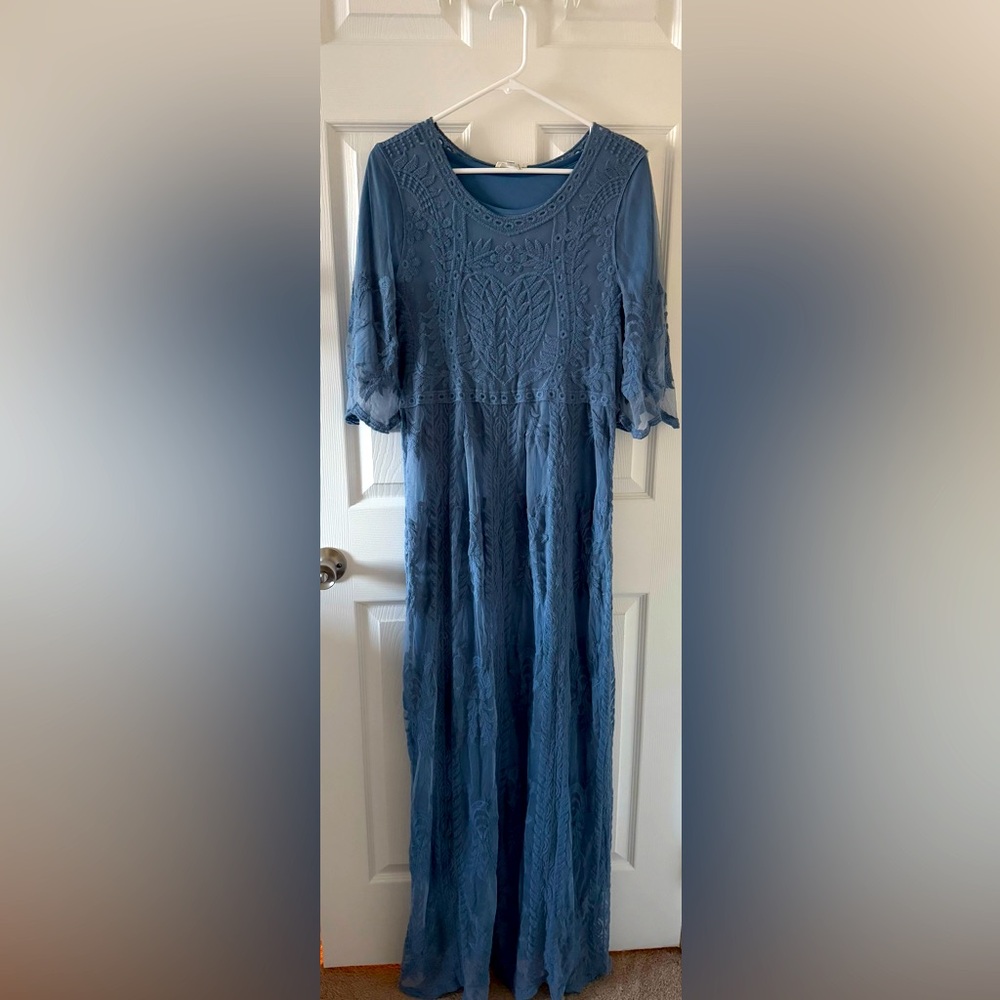 Orange Creek Los Angeles Blue Lace Maxi Dress, Size M/L